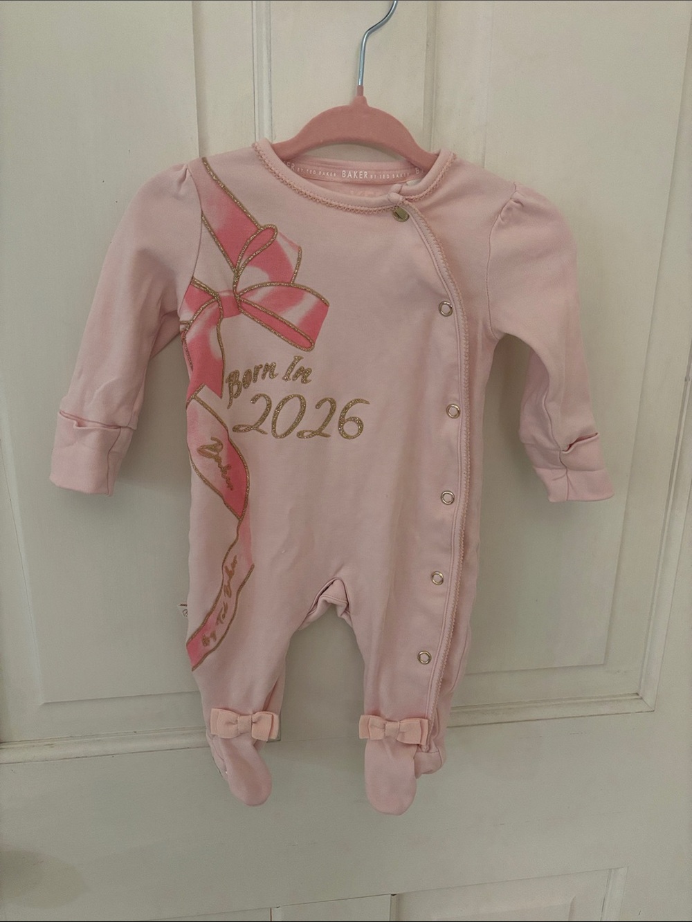 Ted Baker Pink Footed One-Piece Romper with Gold Script